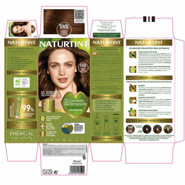 Naturtint Tinte Sin Amoniaco 5wb-Marrón Cobrizo Radiante Unisex, 170 ml