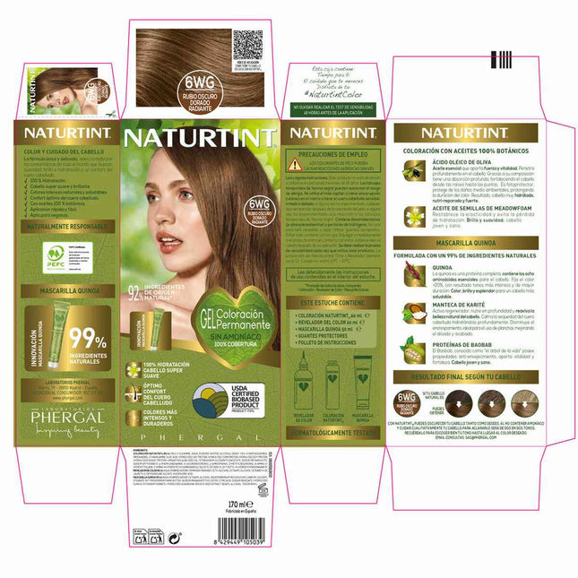 Naturtint Tinte Sin Amoniaco 6wg-Rubio Oscuro Dorado Radiante Unisex, 170 ml