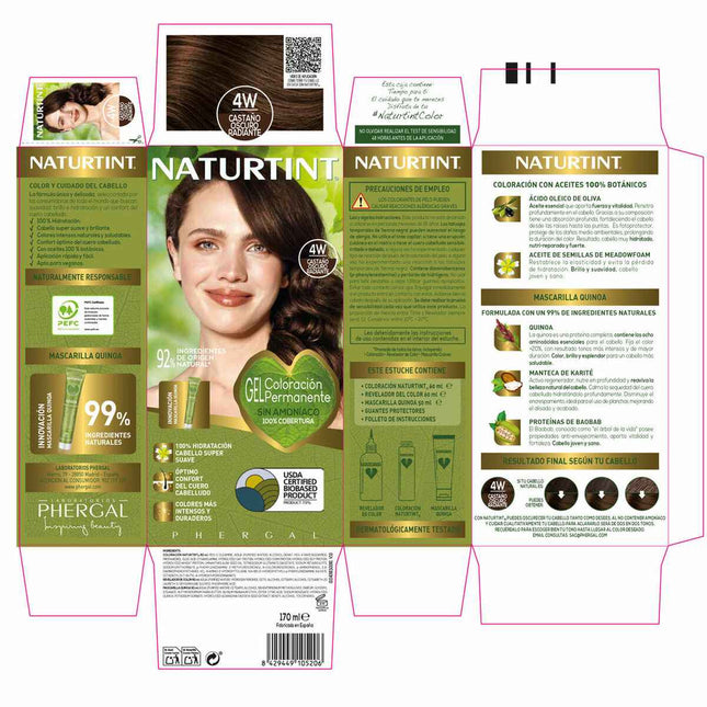 Naturtint Tinte Sin Amoniaco 4w-Castaño Oscuro Radiante Unisex, 170 ml