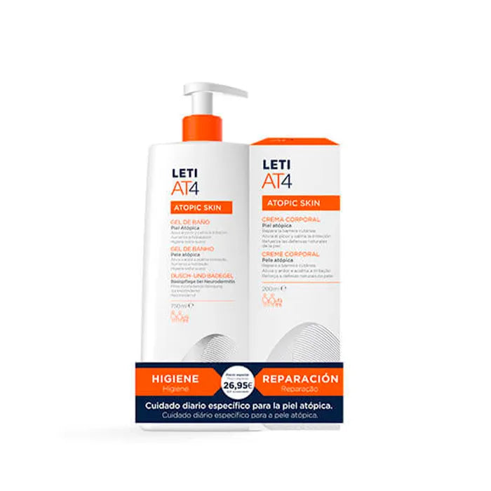 LETI AT4 Pack Atopic Skin Bath Gel Dermograso 750 ml + Moisturising – Cream Unisex, 200 ml
