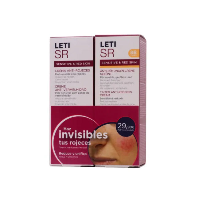 LETI Sr Anti Redness – Cream SPF20 40 ml+BB Cream Anti Redness Cream With Colour SPF20 40 ml Unisex, Set 2 Pieces