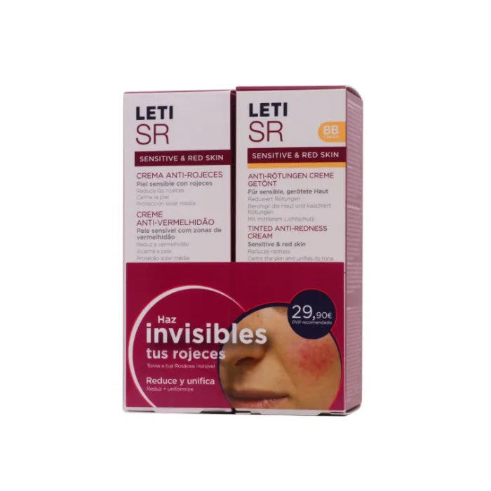 LETI Sr Anti Redness – Cream SPF20 40 ml+BB Cream Anti Redness Cream With Colour SPF20 40 ml Unisex, Set 2 Pieces