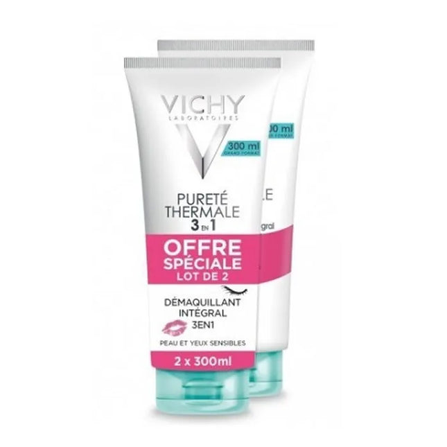 Vichy Pureté Thermale 3 En 1 Démaquillant Intégral Peau Sensible Unisex, 2x300 ml