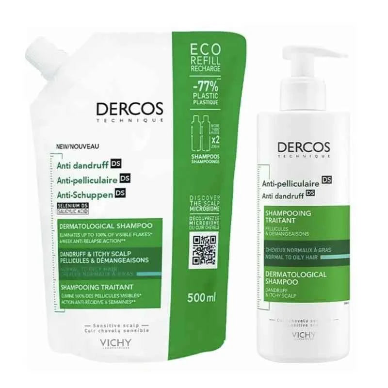 Vichy Dercos Anti-Dandruff Greasy – Shampoo 400 ml + Refill Unisex, 500 ml