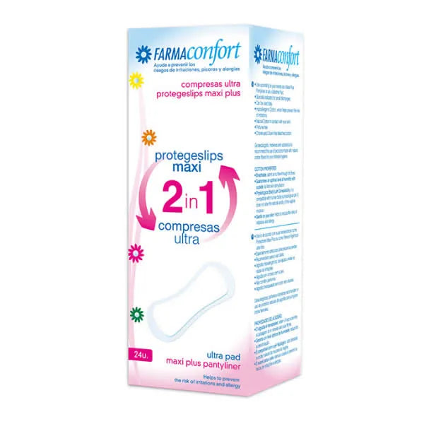 Farmaconfort Pantyliners Maxi 2in1 Sanitary Napkin Ultra Unisex, 24 Units