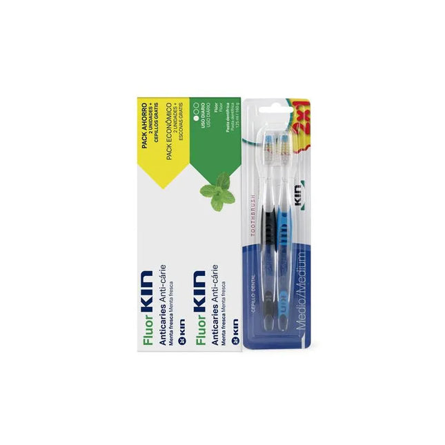 KIN Pasta Anticaries Menta Fresca 2 Cepillos, 2x 125 ml