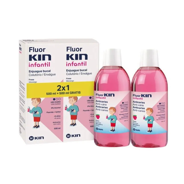 KIN Fluorkin Strawberry Children's Mouthwash, 2x500 ml