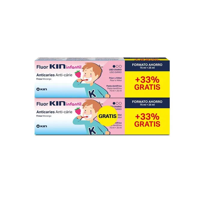 KIN Fluorkin Duplo Children's Strawberry Flavour Paste 2x75 ml+, 25 ml