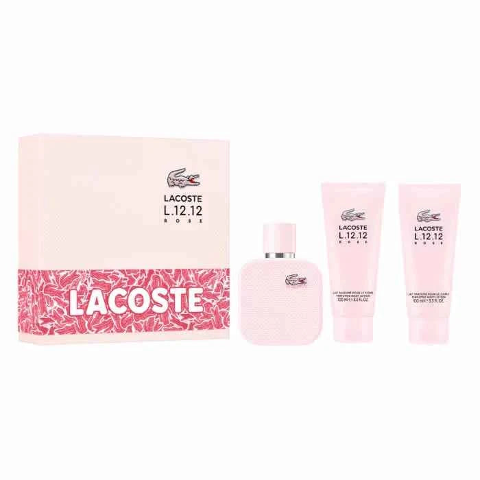 Lacoste L.12.12 Rose – Eau de Parfum for Women Spray 100 ml, Set 3 Pieces