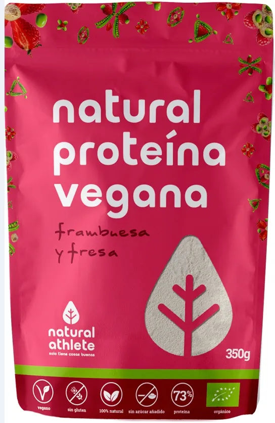 Natural Athlete Proteina Vegana Fresa y Frambuesa Bio, 350 g