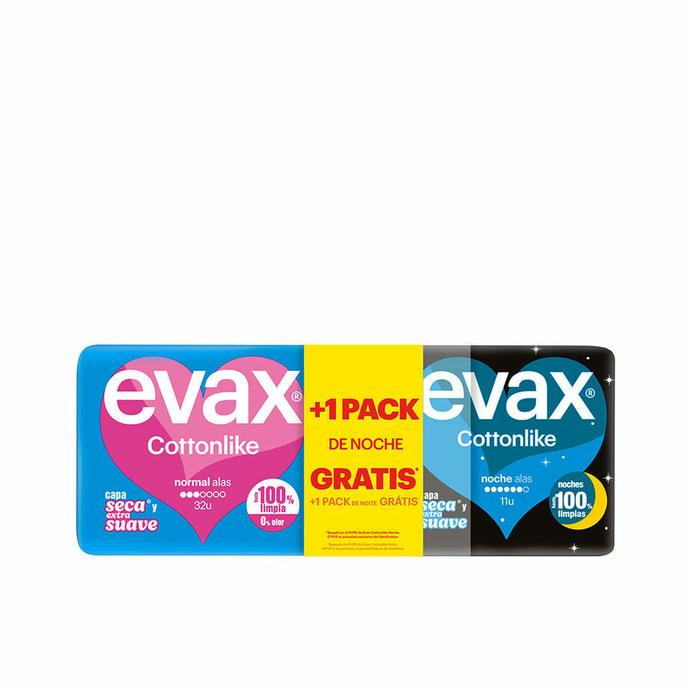 EVAX Cottonlike Compresas Pack Normal Alas Día 32 U Noche Alas 11 U