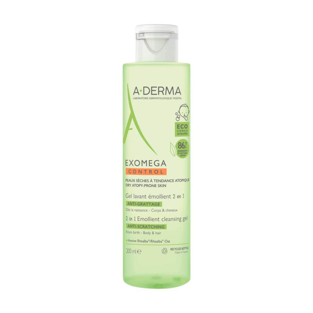 A-Derma Exomega Control Anti-Scratching & Soothing – Cleansing Gel Unisex, For Hair & Body, 200 ml