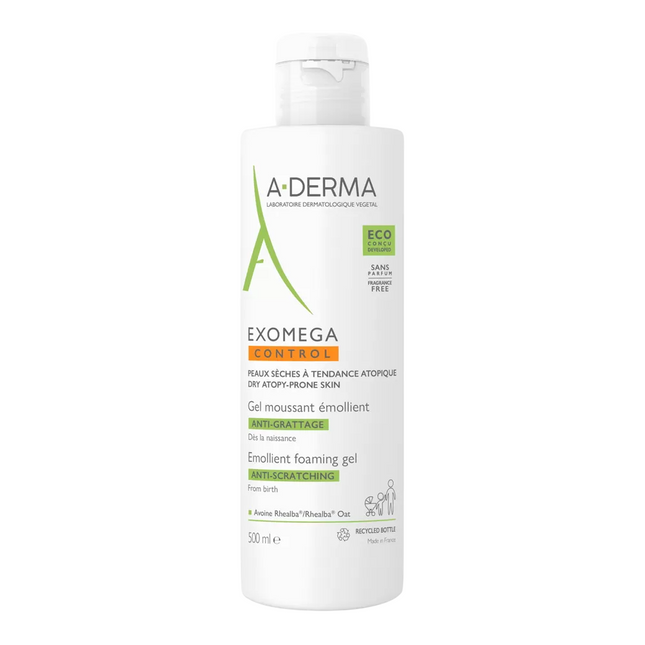 A-Derma Exomega Control Emollient – Cleansing Gel Unisex, For Face & Body, 500 ml