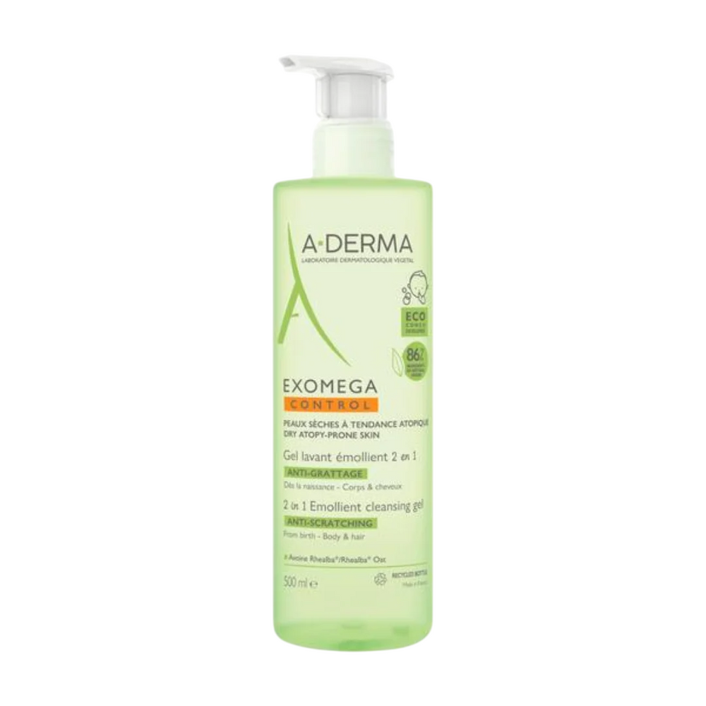 A-Derma Exomega Control Emollient – Shower Gel Unisex, For Hair & Body, All Skin Types, 500