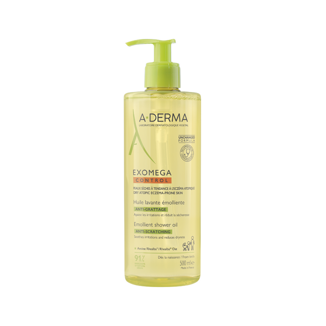 A-Derma Exomega Control Emollient – Shower Oil for Women, For Very Dry To Atopic Sensitive Skin, 500 ml