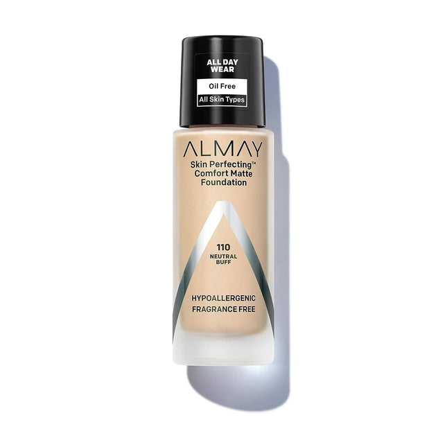 Almay Skin Perfecting Comfort Matte – Liquid Foundation for Women, 110, Neutral Buff, SPF 15, 30 ml