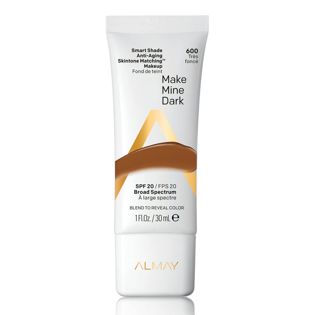 Almay Smart Shade Tone-matching – Liquid Foundation for Women, 600, Make Mine Dark, 20 SPF, 30 ml