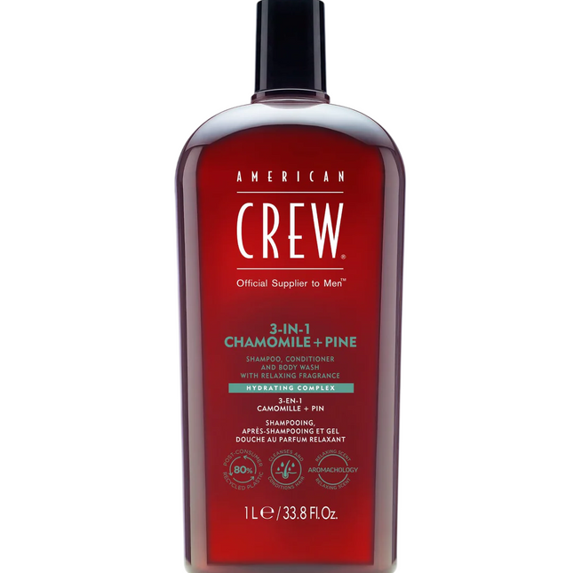 American Crew 3-in-1 for Men, Chamomile & Pine, Hair Shampoo, Conditioner & Shower Gel 3-in-1, Hydrating, 250 ml