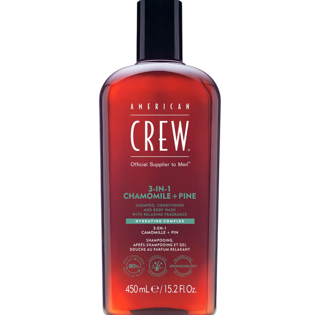 American Crew 3-in-1 Tea Tree Chamomile & Pine – Hair Shampoo for Men, Conditioner & Shower Gel 3-in-1, Hydrating, 450 ml