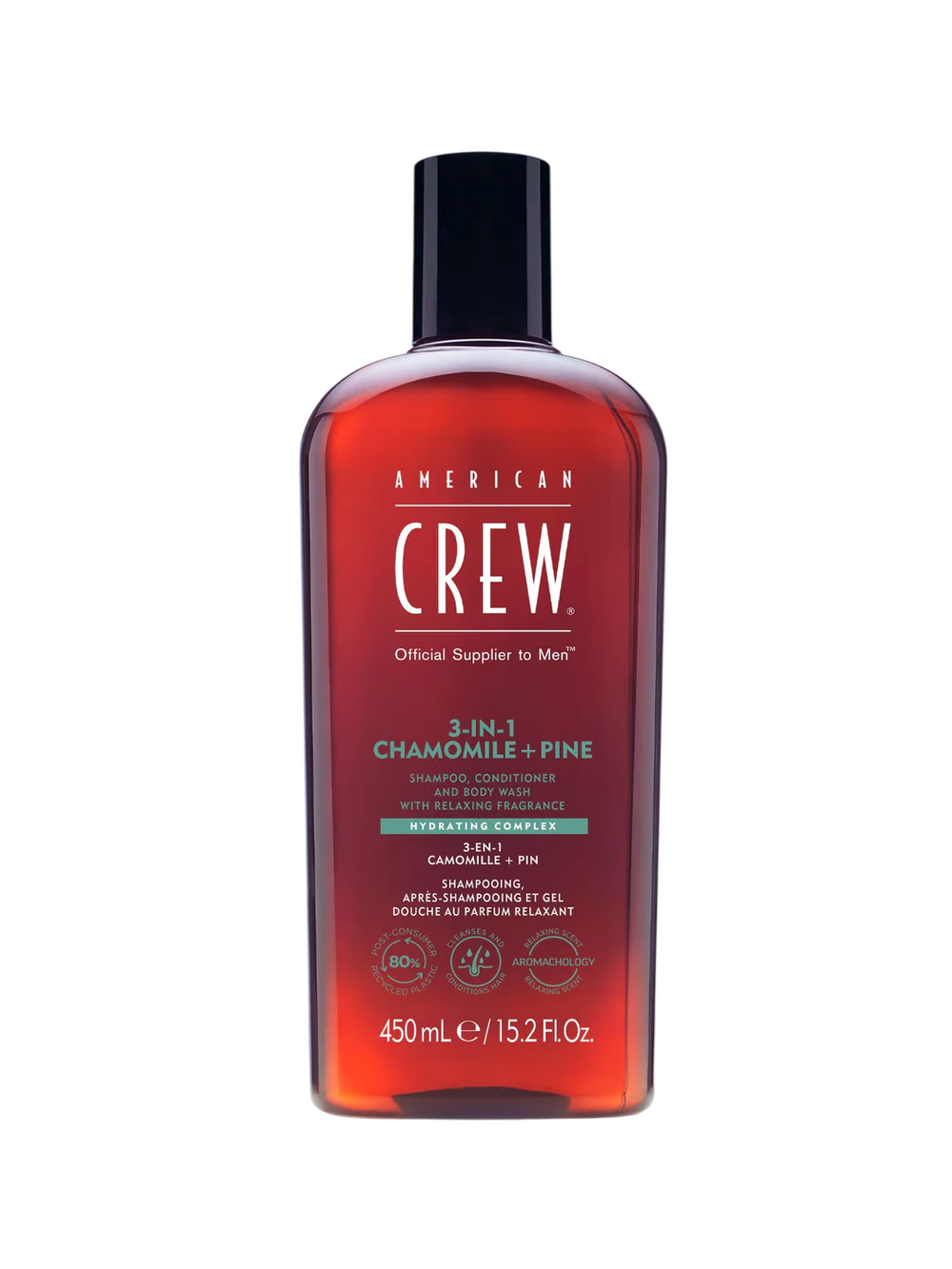 American Crew 3-in-1 Tea Tree Chamomile & Pine – Hair Shampoo for Men, Conditioner & Shower Gel 3-in-1, Hydrating, 450 ml