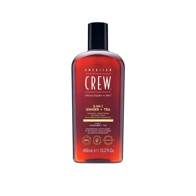 American Crew 3-in-1 Tea Tree Ginger – Hair Shampoo for Men, Conditioner & Shower Gel 3-in-1, Cleansing, 450 ml