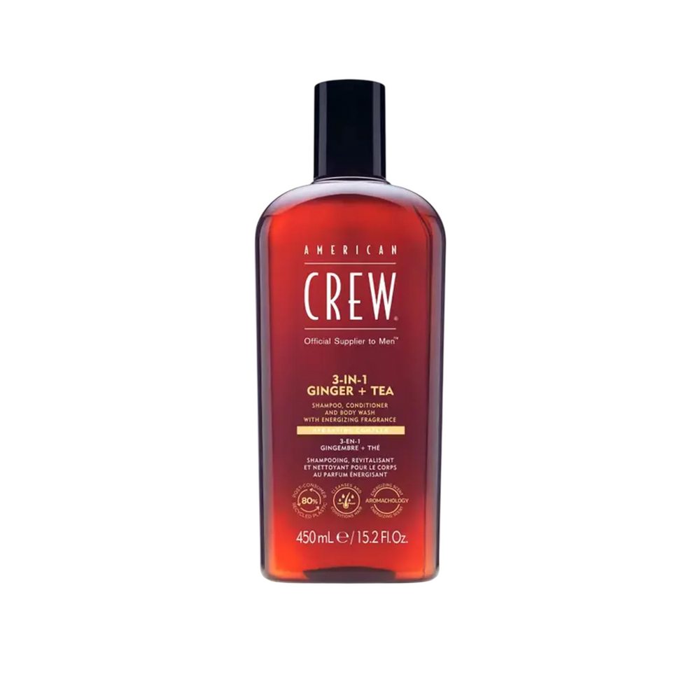 American Crew 3-in-1 Tea Tree Ginger – Hair Shampoo for Men, Conditioner & Shower Gel 3-in-1, Cleansing, 450 ml