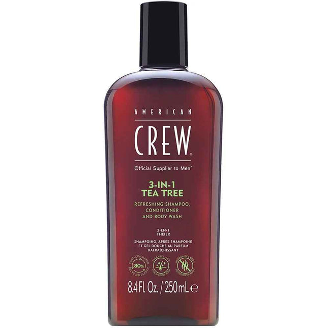 American Crew 3-in-1 Tea Tree Tea Tree Oil – Hair Shampoo for Men, Conditioner & Shower Gel 3-in-1, For Moisturizing, 250 ml