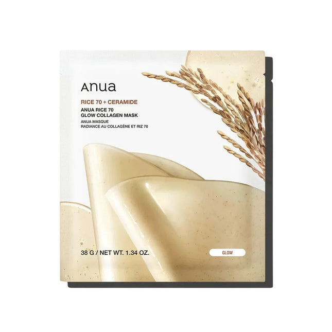 Anua Set Anua Rice 70 Glow Collagen Glow – Sheet Mask for Women, For Face, 4 pcs, 38 g