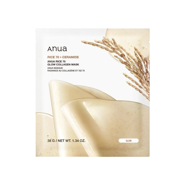 Anua Rice 70 Glow Collagen Glow – Sheet Mask for Women, For Face, 38 g