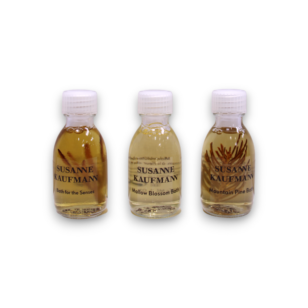 Susanne Kaufmann Bath Trio Set Susanne Kaufmann: Body Care Bath For The Senses Nourishing – Bath Oil for Women, 30 ml + Body Care Bath, Mountain Pine, Relaxing, 30 ml + Body Care Bath, Mallow Blossom, Nourishing,…