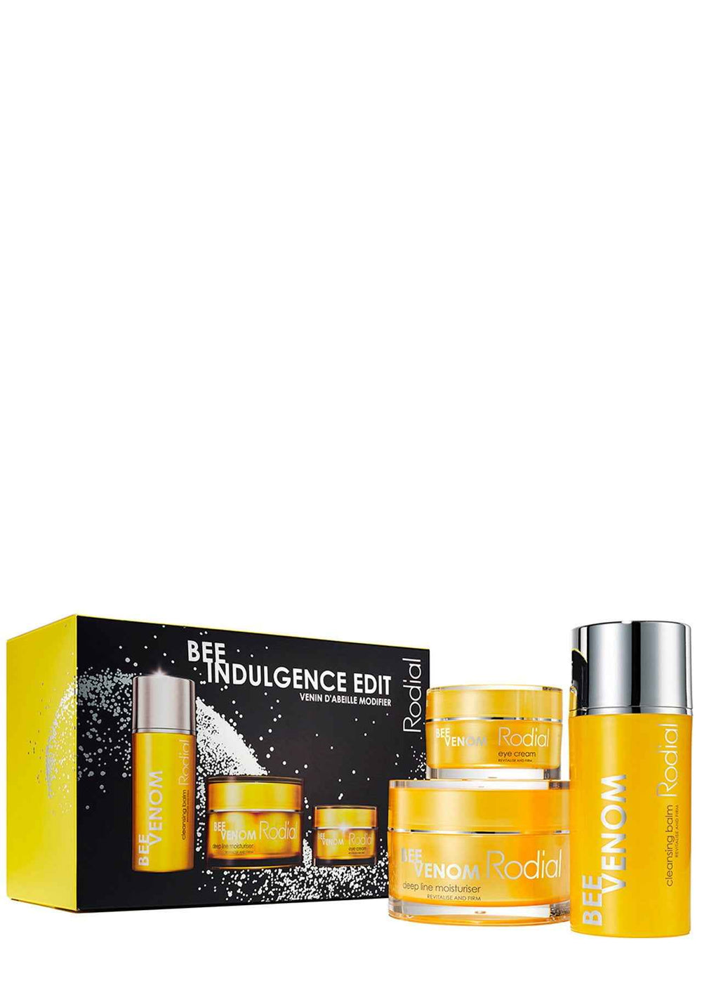 Rodial Bee Indulgente Edit Set Rodial: Bee Venom Moisturizing – Cream for Women, For Face, 50 ml + Bee Venom, Brightening, Eye Cream, 25 ml + Bee Venom, Eliminates Impurities, Cleansing Balm, For Face, 100 ml
