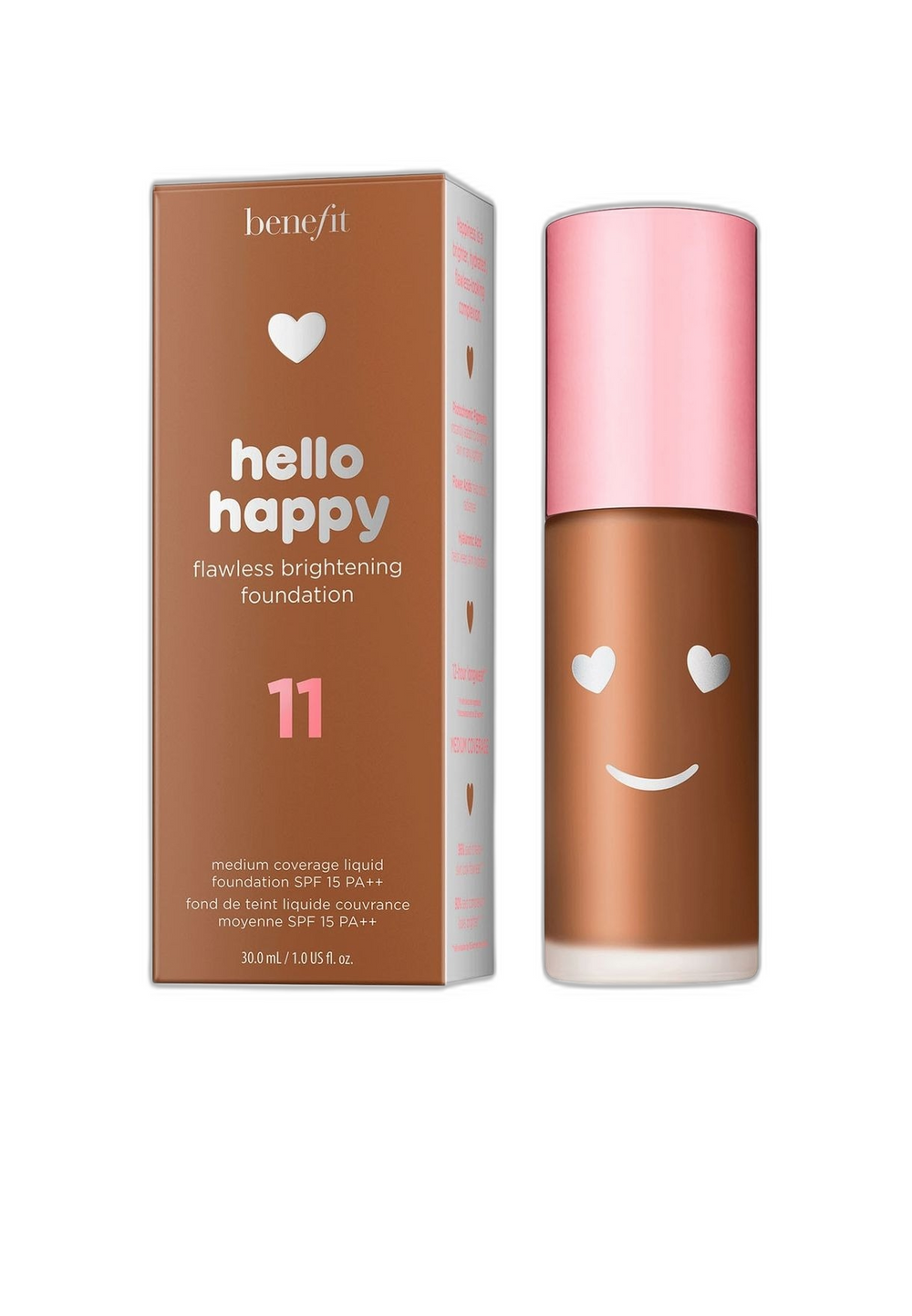 Benefit Hello Happy Brightening – Liquid Foundation for Women, 11, Dark Neutral, SPF 15, 30 ml