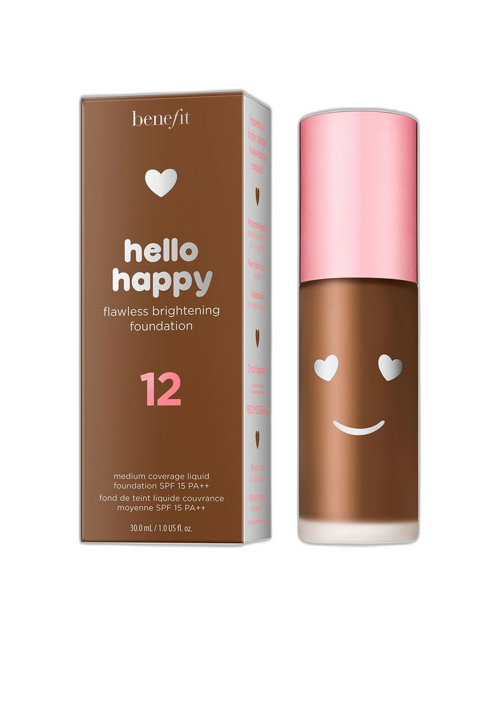 Benefit Hello Happy Brightening – Liquid Foundation for Women, 12, Deep Warm, SPF 15, 30 ml