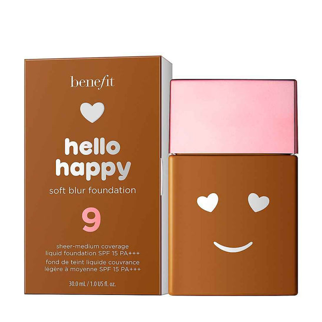 Benefit Hello Happy Soft Blur Matte Finish – Liquid Foundation for Women, 09, Deep Neutral, SPF 15, 30 ml