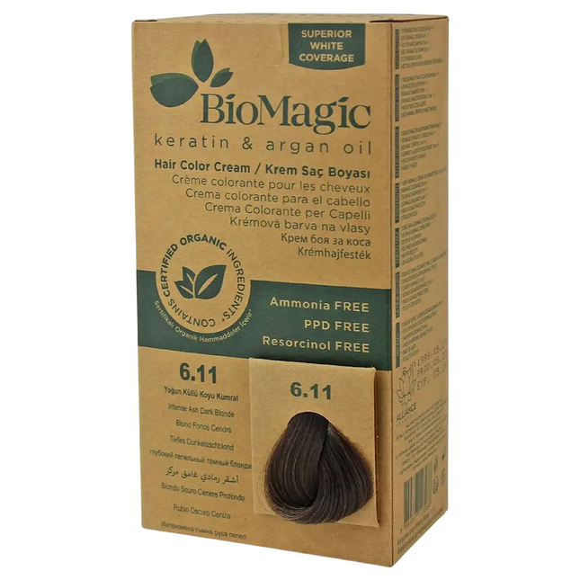 Biomagic Keratin & Argan Oil – Permanent Hair Dye for Women, 6.11, 250 ml Tester