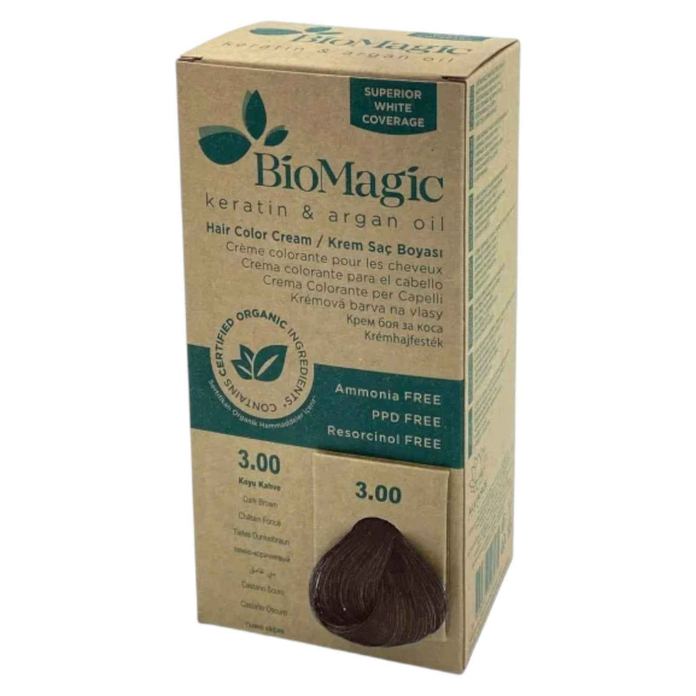 Biomagic Permanent Hair Dye for Women, 3/00 3 Dark Brown, 250 ml Tester