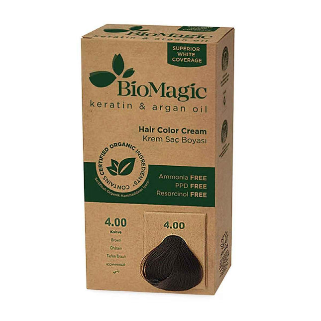 Biomagic Permanent Hair Dye for Women, 4/00 4 Medium Brown, 250 ml Tester