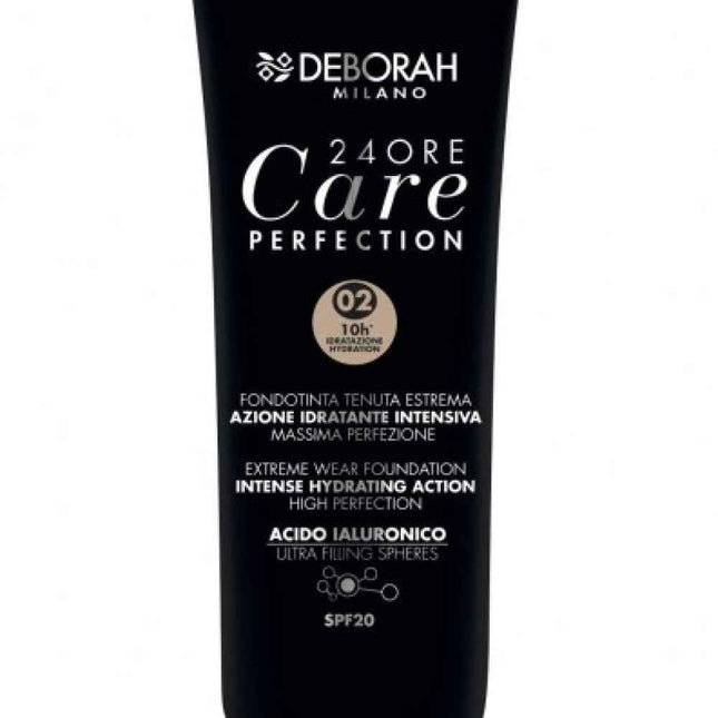 Deborah 24 Ore Care Perfection Hydrating – Liquid Foundation for Women, 02, Beige, SPF 20, 30 ml Tester