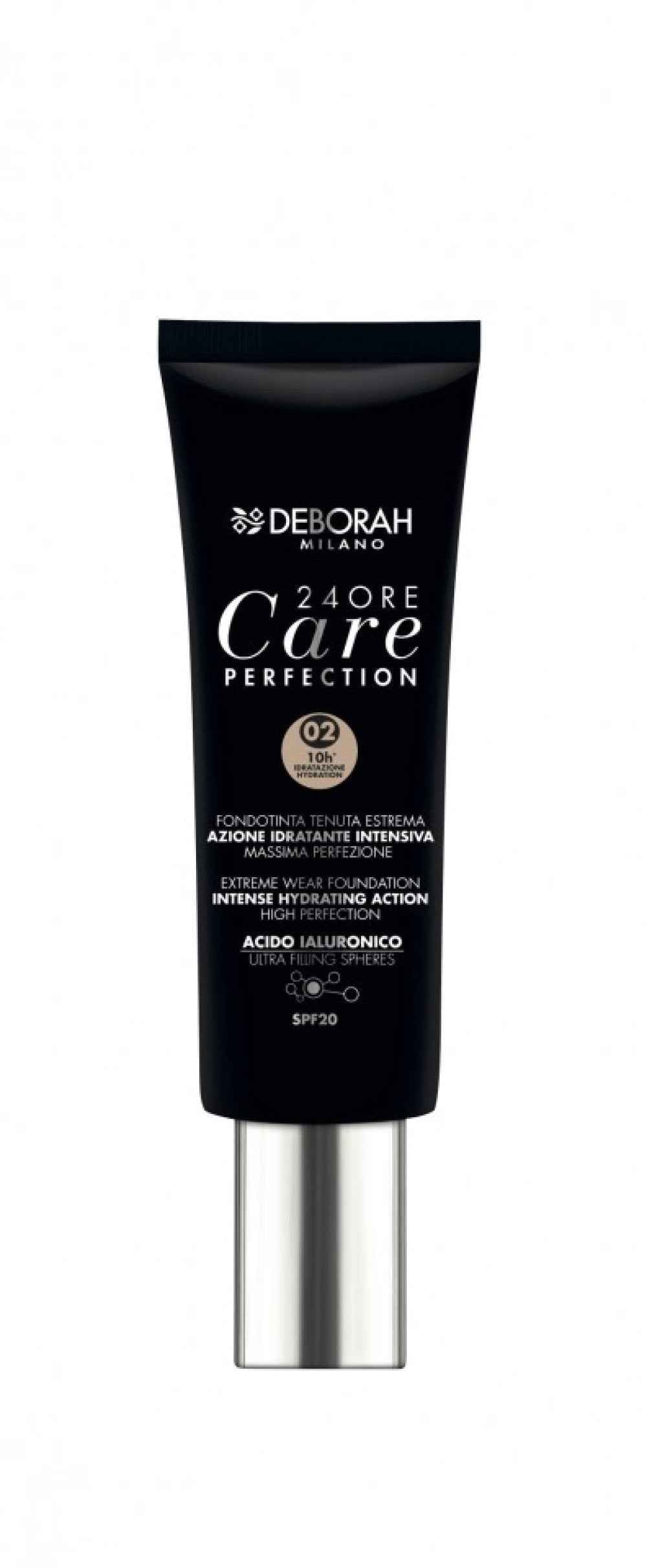 Deborah 24 Ore Care Perfection Hydrating – Liquid Foundation for Women, 02, Beige, SPF 20, 30 ml Tester