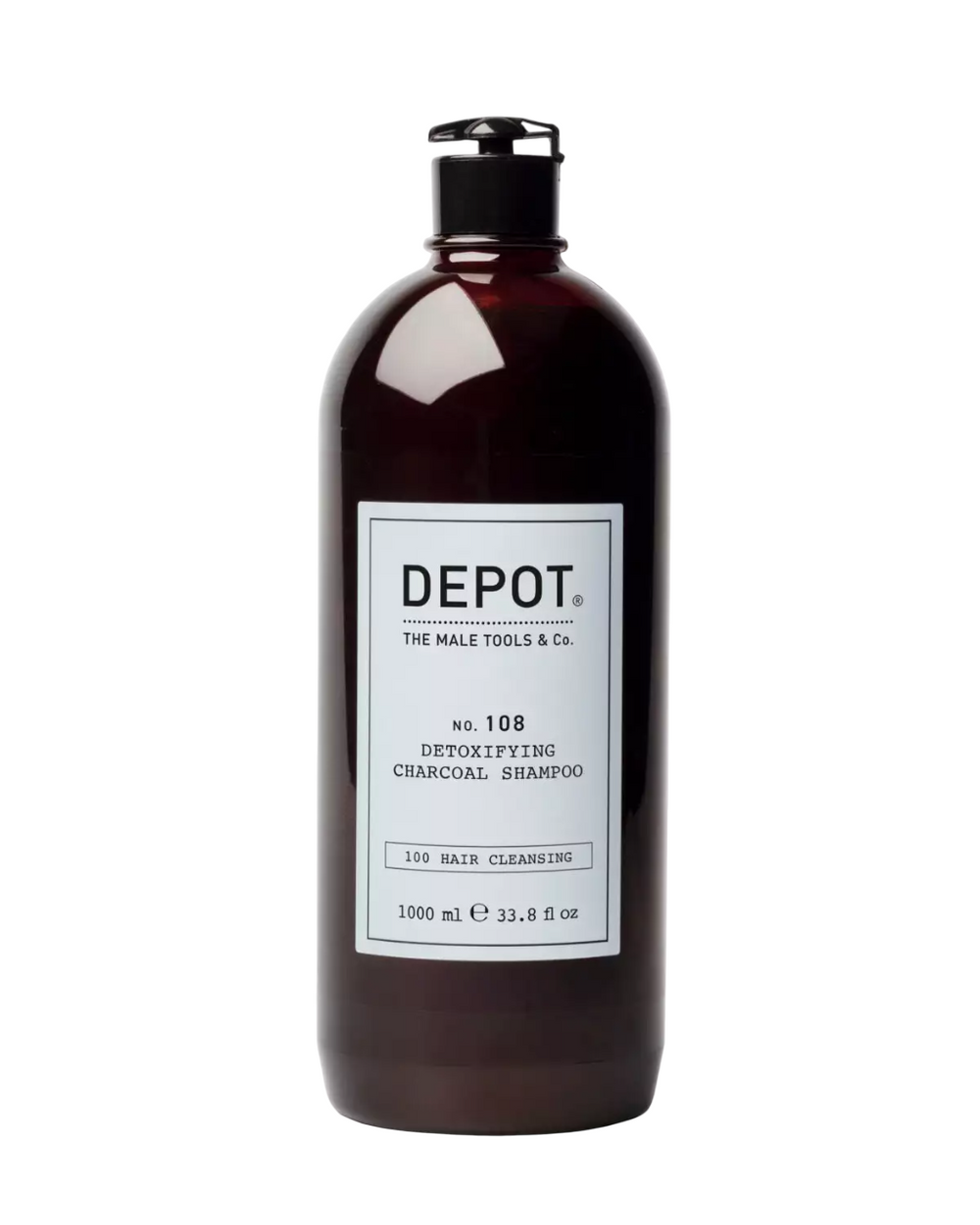 Depot 100 Hair Cleansing No. 108 Charcoal – Hair Shampoo for Men, Detoxifying, 1000 ml