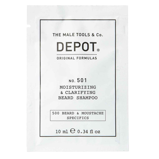 Depot 500 Beard & Mustache Specifics No. 501 Pro-Vitamin B5 – Beard Shampoo for Men, Moisturizing & Clarifying, 10 ml