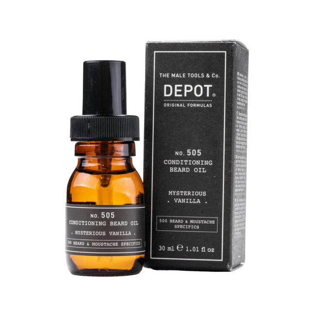 Depot 500 Beard & Mustache Specifics No. 505 – Beard Oil for Men, Misterious Vanilla, Vitamin E, For Shine & Softness, 30 ml