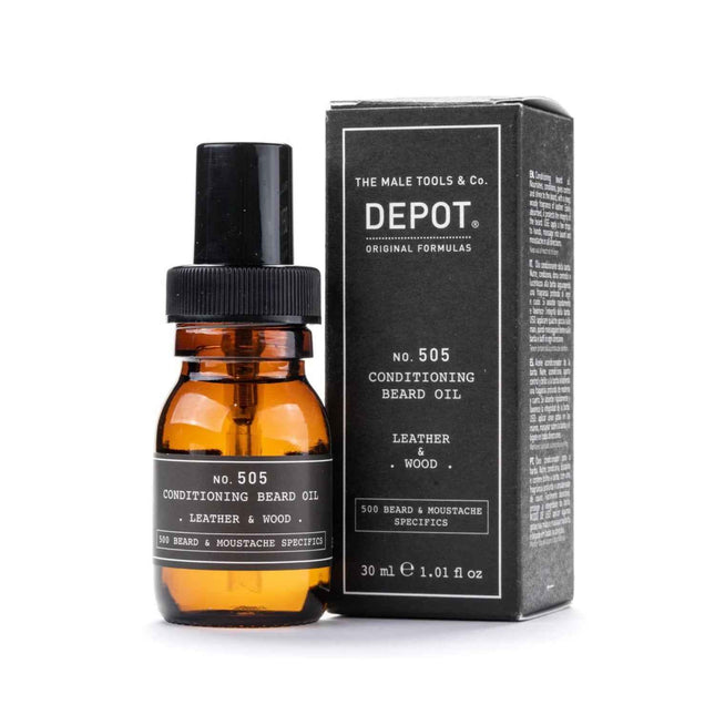 Depot 500 Beard & Mustache Specifics No. 505 – Beard Oil for Men, Leather & Wood, For Shine & Softness, 30 ml