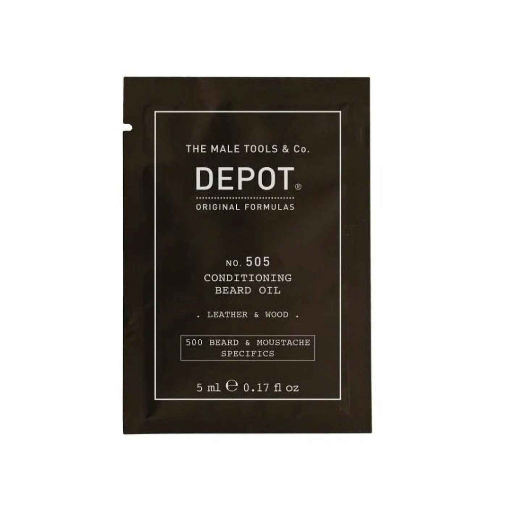 Depot 500 Beard & Mustache Specifics No. 505 – Beard Oil for Men, Leather & Wood, Vitamin E, For Shine & Softness, 5 ml