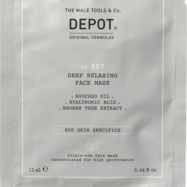 Depot 800 Skin Specifics No. 807 Hyaluronic Acid Nutri-Soothing – Sheet Mask for Men, For Face, 13 ml