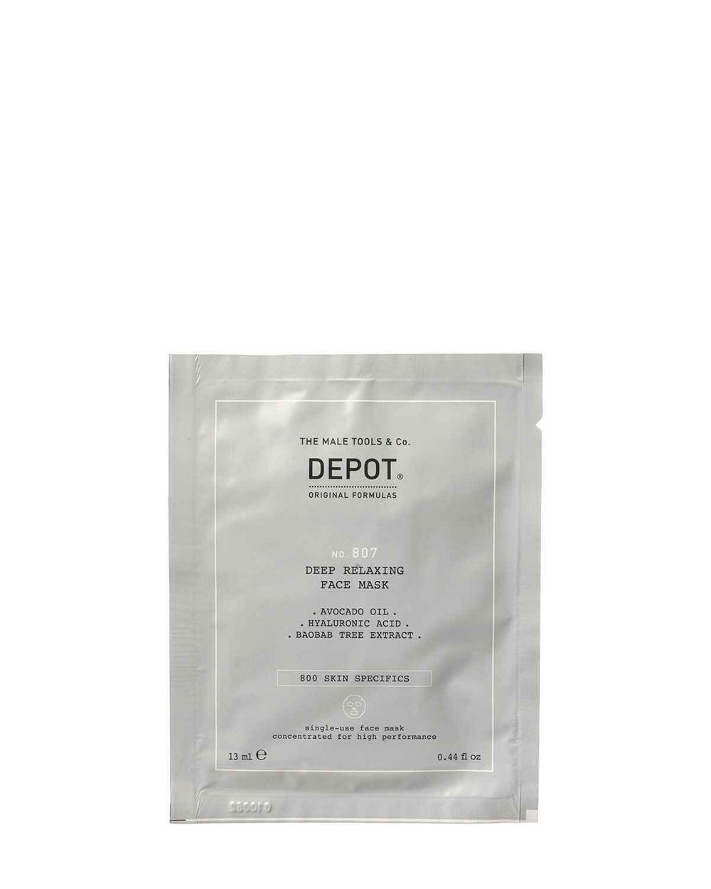 Depot Set Depot 800 Skin Specifics No. 807 Hyaluronic Acid Soothing/Hydrating & Nourishing – Sheet Mask for Men, For Face, Day, 12 pcs, 13 ml