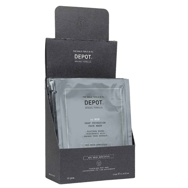 Depot Set Depot 800 Skin Specifics No. 808 Hyaluronic Acid Deeply Hydrating/Soothing & Revitalizing – Sheet Mask for Men, For Face, Day, 12 pcs, 13 ml