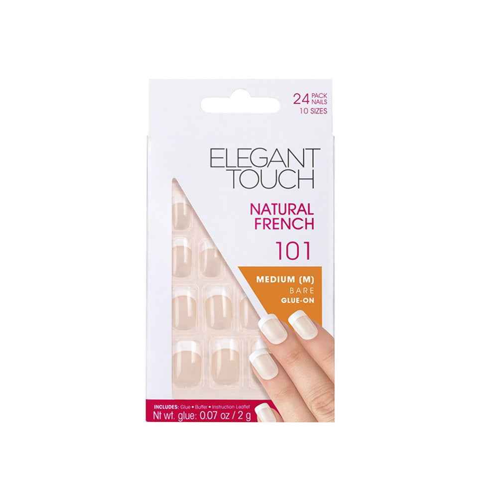 Elegant Touch Set Elegant Touch Natural French Square – Artificial Nails for Women, Bare, 101, Size Medium, 24 pcs