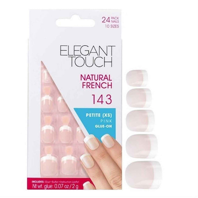 Elegant Touch Set Elegant Touch Natural French Square – Artificial Nails for Women, Pink, 143, Petite (XS), 24 pcs