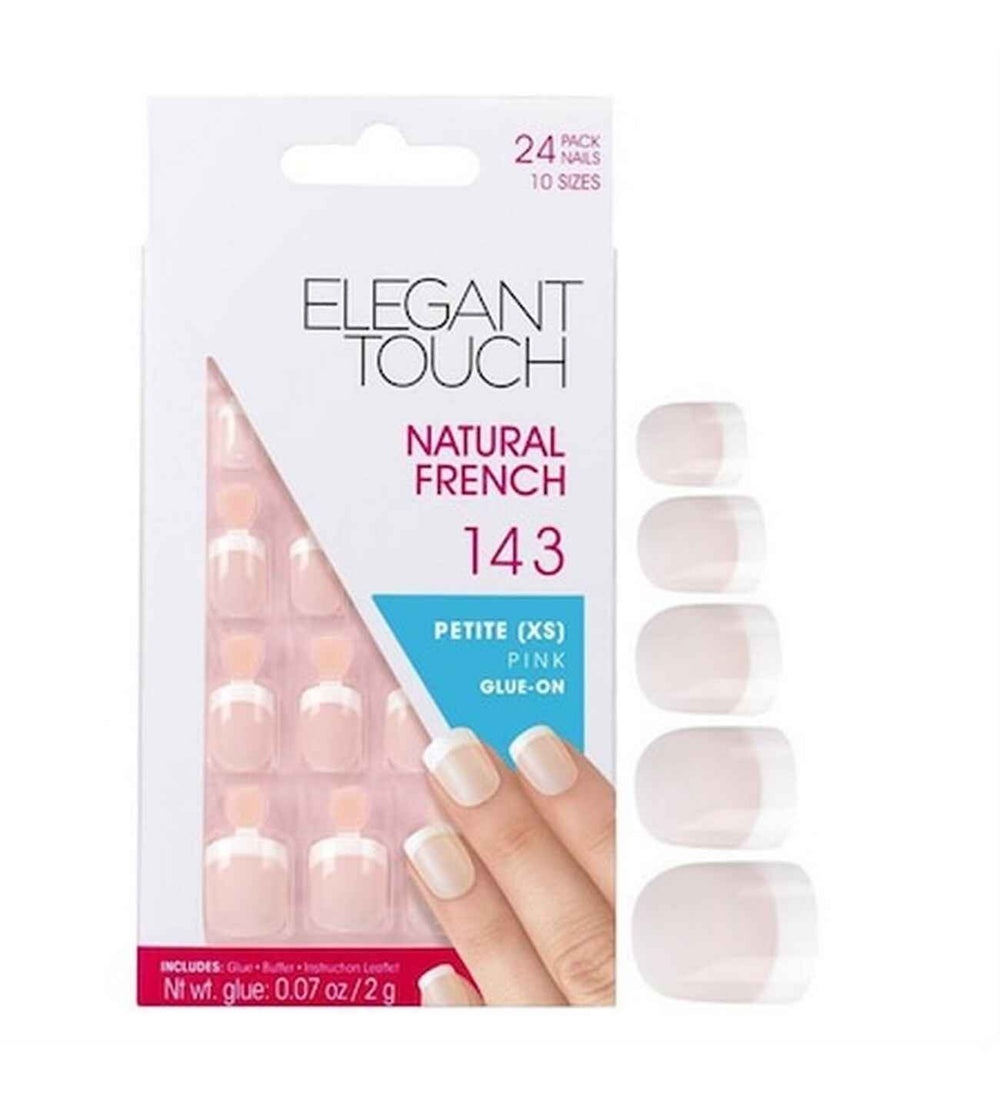 Elegant Touch Set Elegant Touch Natural French Square – Artificial Nails for Women, Pink, 143, Petite (XS), 24 pcs